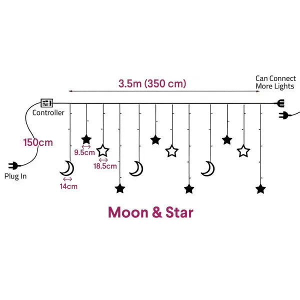 3.5M LED Star and Moon String Lights - Ramadan & Eid Decor - Scrollcart Qatar