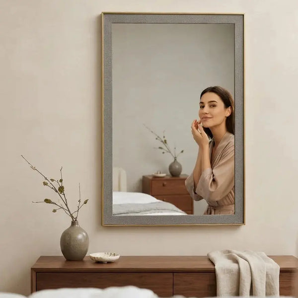 Rectangular Wall Mirror-HD Mirror with Long Fibre Wood Frame for Living Room & Bedroom Scrollcart Qatar 