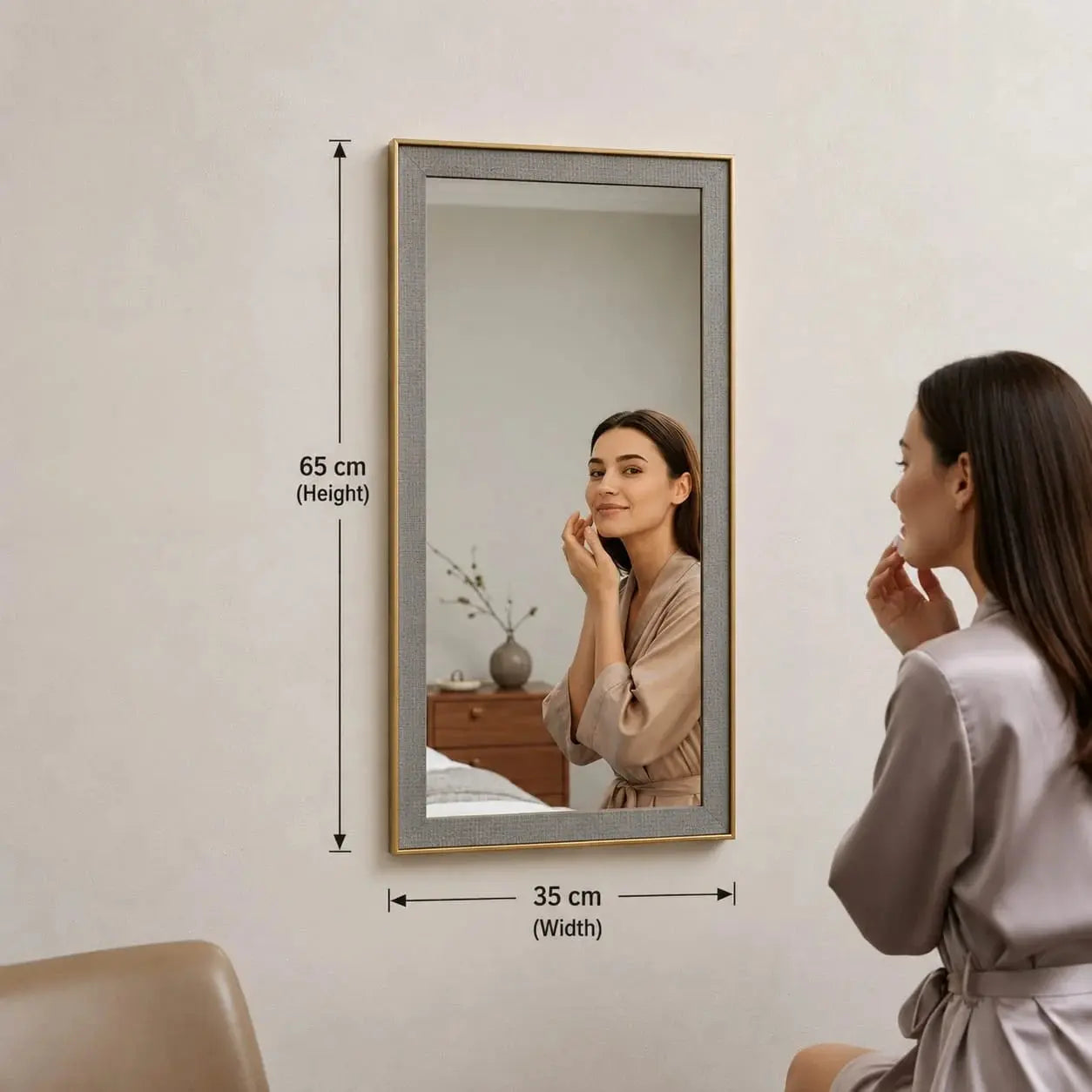Rectangular Wall Mirror-HD Mirror with Long Fibre Wood Frame for Living Room & Bedroom Scrollcart Qatar 