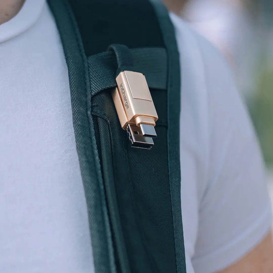 Rolling Square In-Charge® 6-in-1 Charging Cable Mercury Gray – Compact EDC Keyring Charger