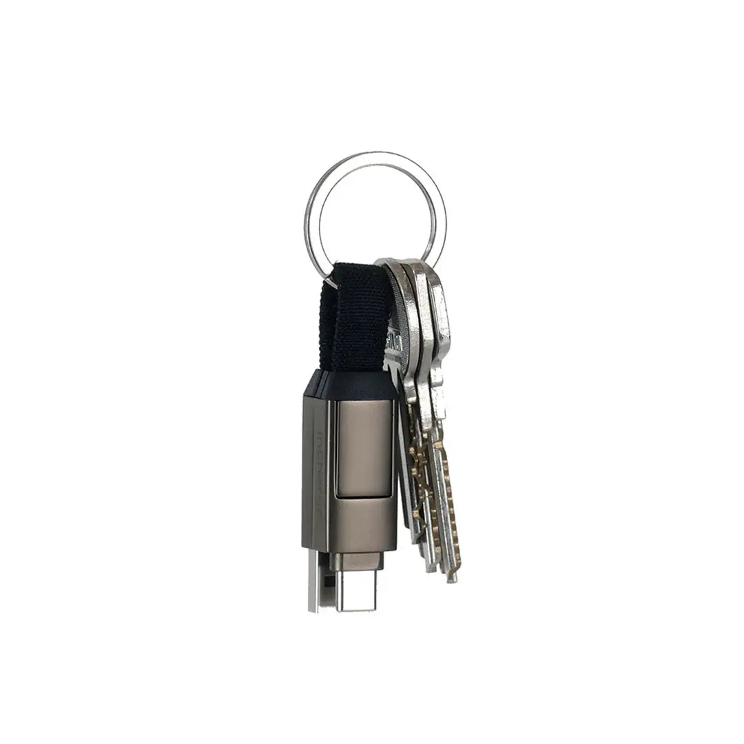 Rolling Square In-Charge® 6-in-1 Charging Cable Mercury Gray – Compact EDC Keyring Charger