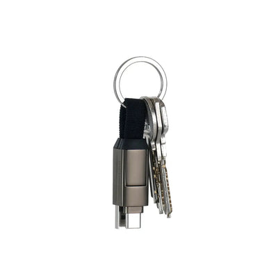 Rolling Square In-Charge® 6-in-1 Charging Cable Mercury Gray – Compact EDC Keyring Charger