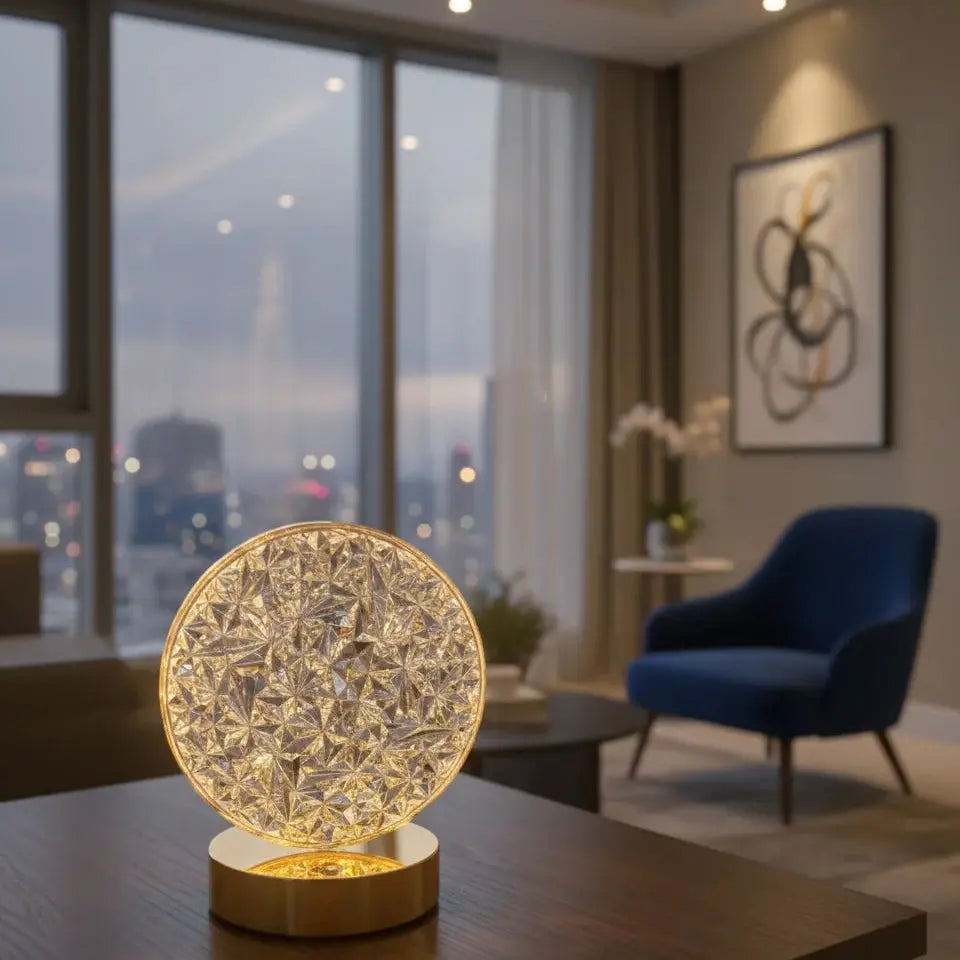 Round Crystal Diamond LED Table Lamp – Color Changing Rechargeable Light Scrollcart Qatar 