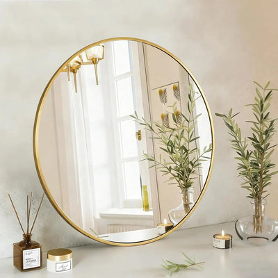 Round Gold Wall Mirror- Hanging Circle Mirror for Bathroom, Bedroom & Living Room Scrollcart Qatar 