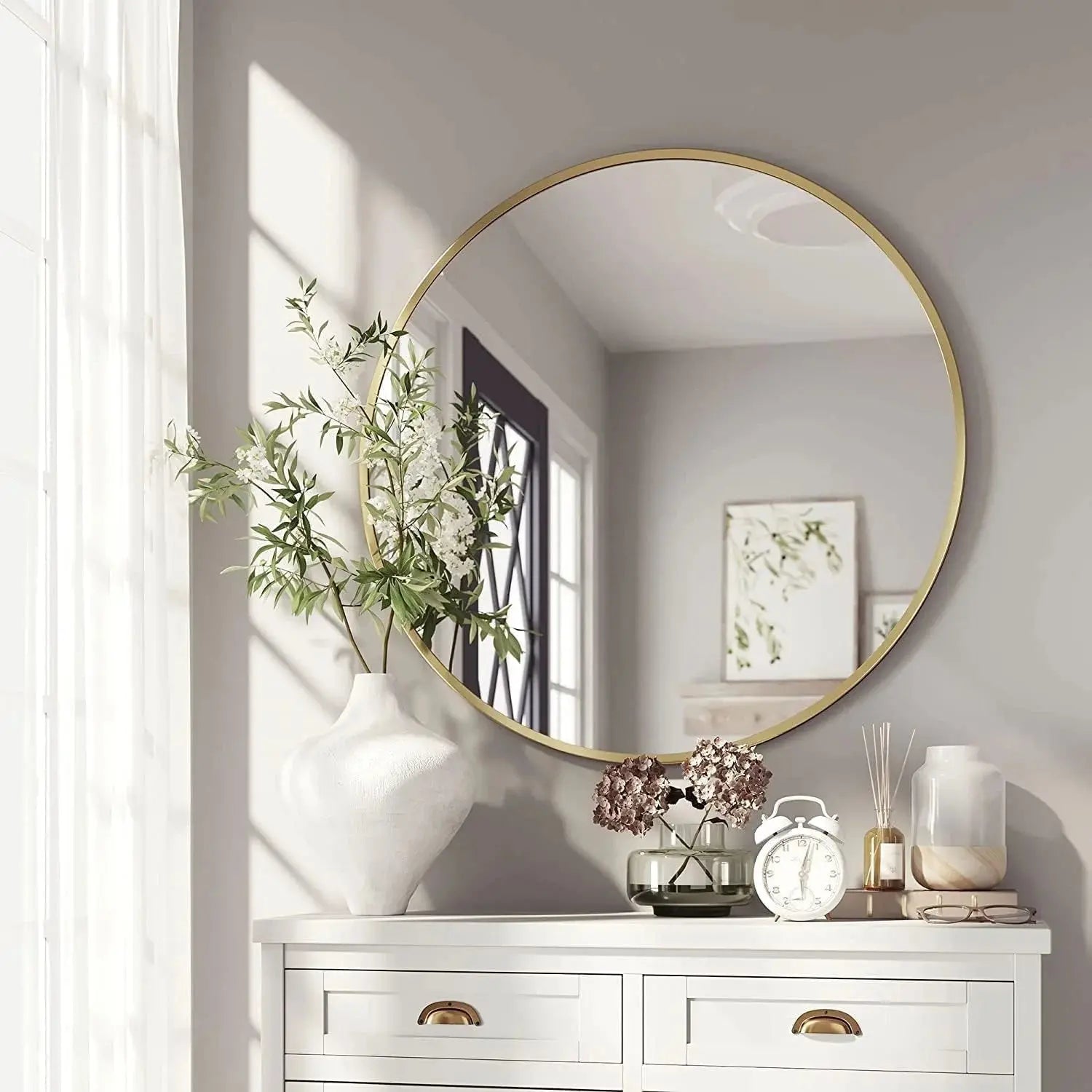 Round Gold Wall Mirror- Hanging Circle Mirror for Bathroom, Bedroom & Living Room Scrollcart Qatar 