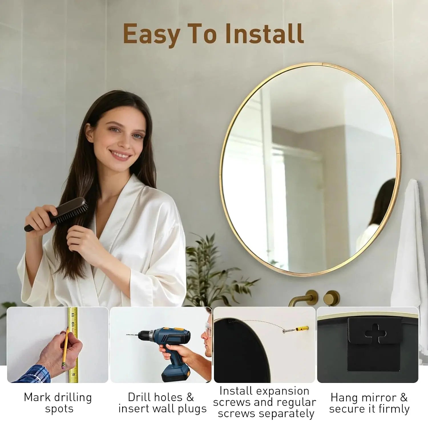 Round Gold Wall Mirror- Hanging Circle Mirror for Bathroom, Bedroom & Living Room Scrollcart Qatar 