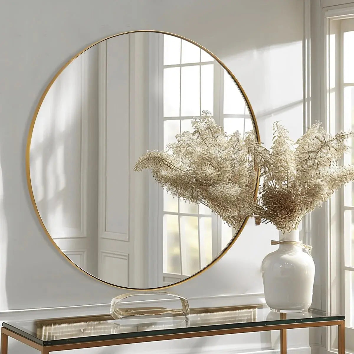 Round Gold Wall Mirror- Hanging Circle Mirror for Bathroom, Bedroom & Living Room Scrollcart Qatar 