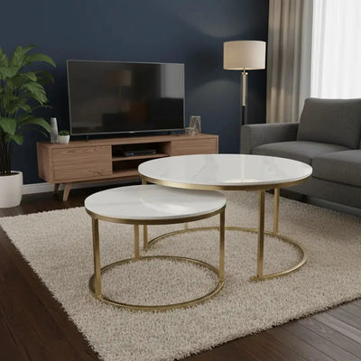 Round Marble Coffee Table Set-Nesting Tables for Living Room & Bedroom Scrollcart Qatar 
