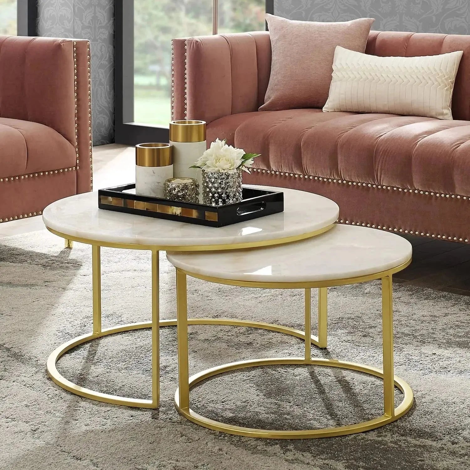 Round Marble Coffee Table Set-Nesting Tables for Living Room & Bedroom Scrollcart Qatar 
