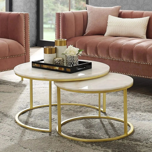 Round Marble Coffee Table Set-Nesting Tables for Living Room & Bedroom Scrollcart Qatar 