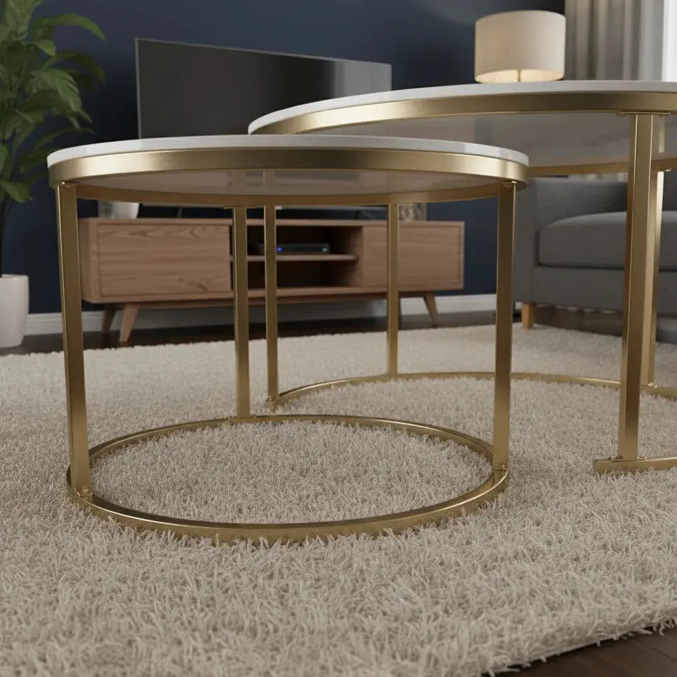 Round Marble Coffee Table Set-Nesting Tables for Living Room & Bedroom Scrollcart Qatar 