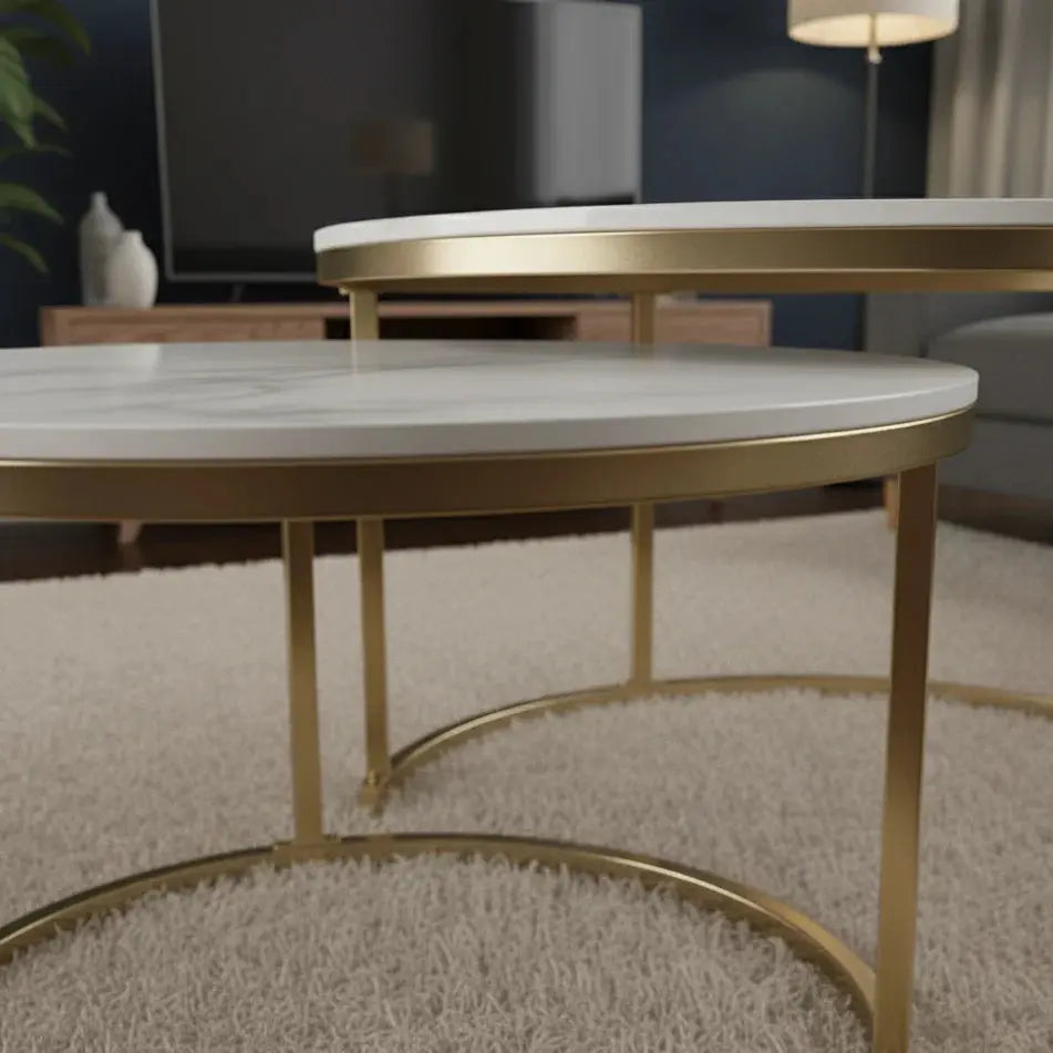 Round Marble Coffee Table Set-Nesting Tables for Living Room & Bedroom Scrollcart Qatar 