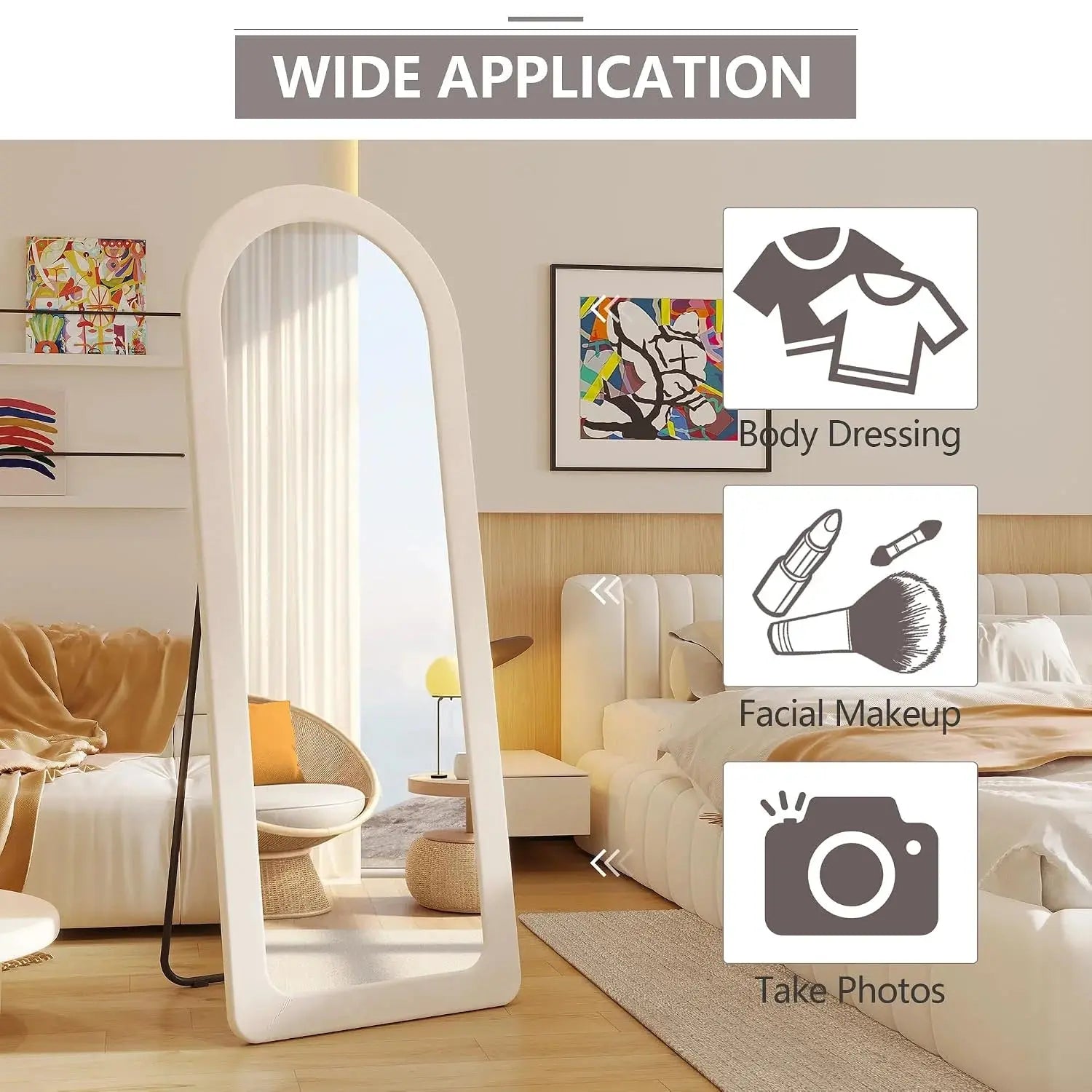 Rounded Edges Full Length Floor Mirror | Full Body Standing Mirror Scrollcart Qatar 