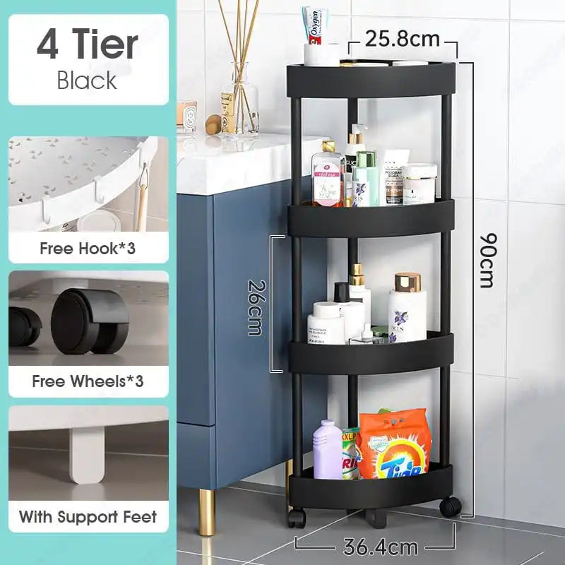 4-Tier Shelf Trolley Rack : Multi-functional Kitchen & Bathroom Storage Organizer.