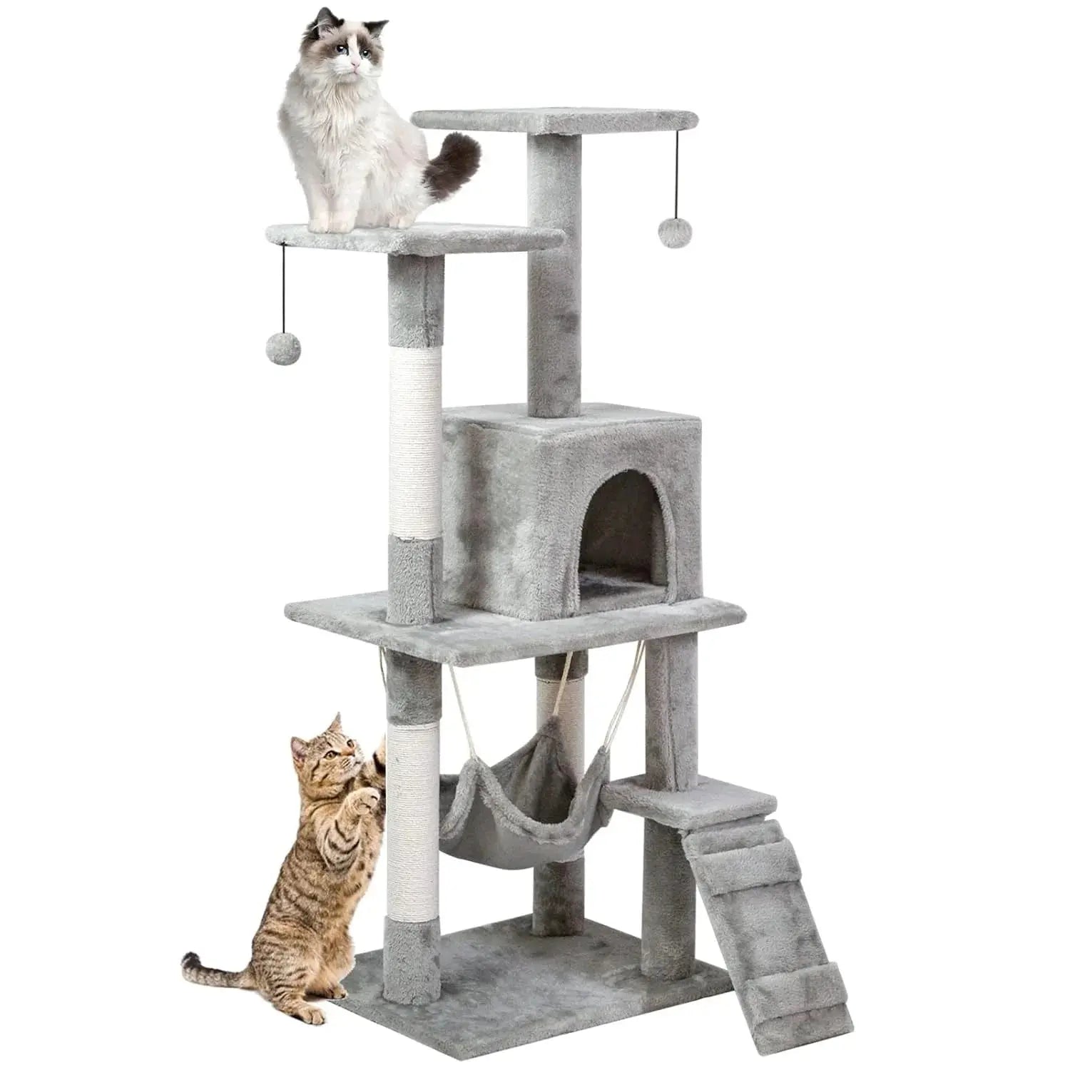 SKY-TOUCH Grey Cat Tree Tower with Sisal Scratching Posts and Hammock for Indoor Cats in Doha Qatar