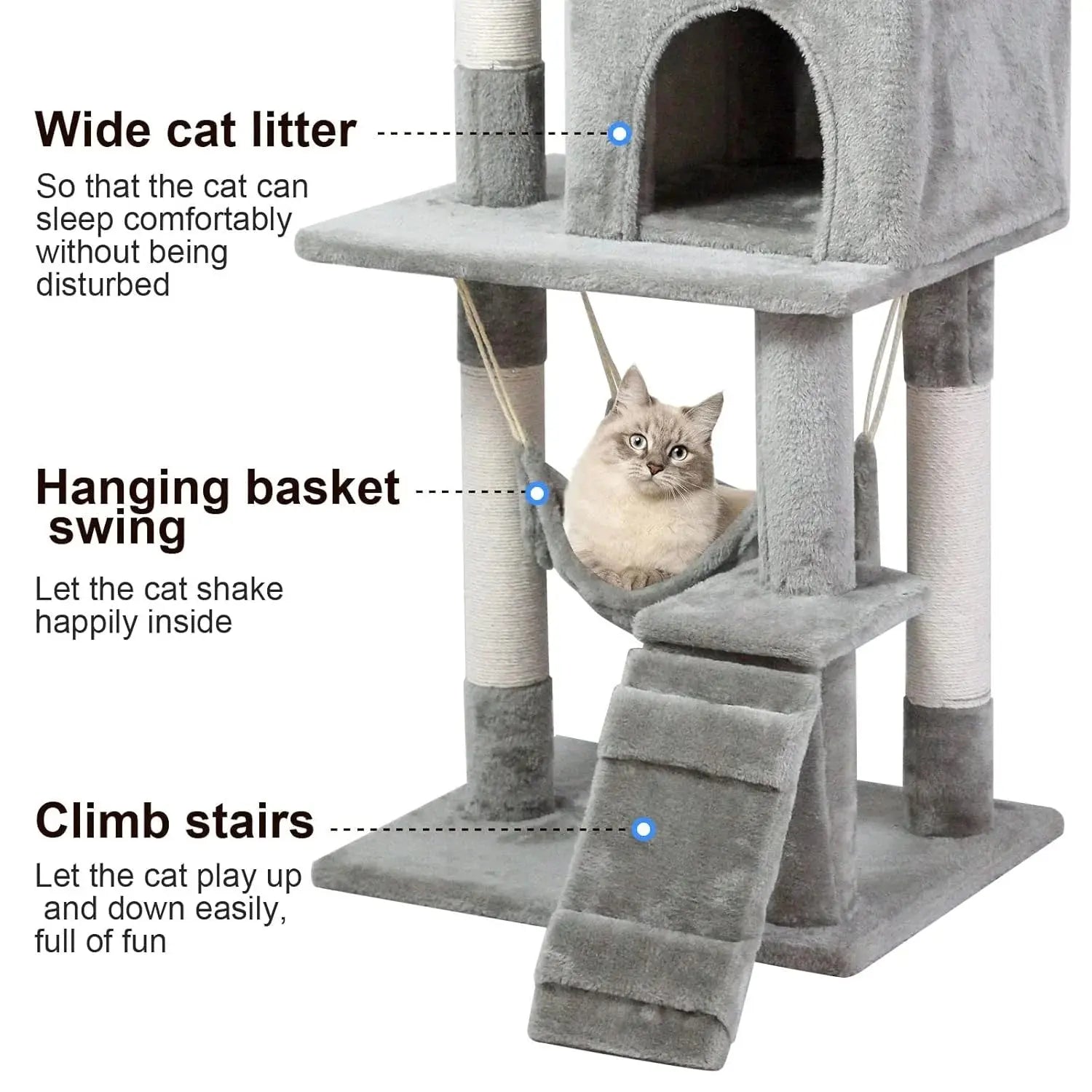SKY-TOUCH Grey Cat Tree Tower with Sisal Scratching Posts and Hammock for Indoor Cats in Doha Qatar