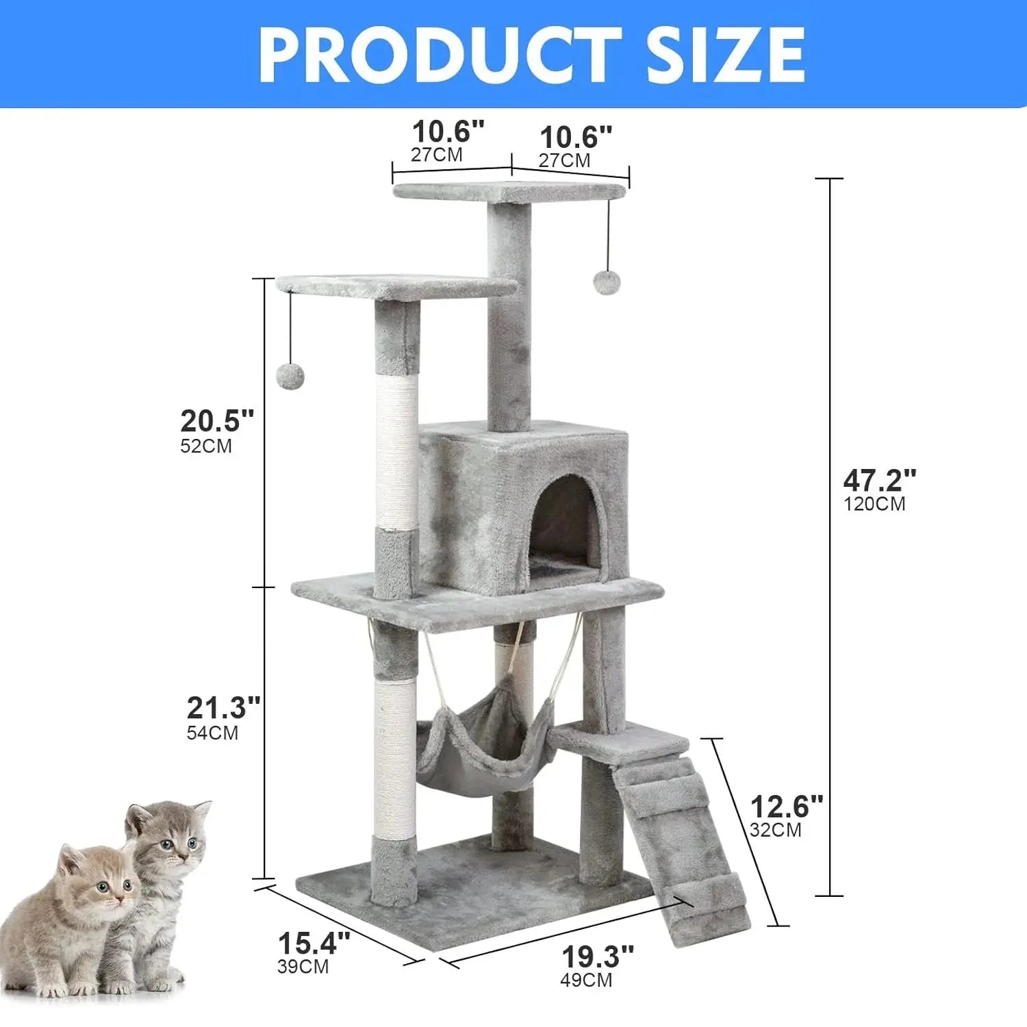 SKY-TOUCH Grey Cat Tree Tower with Sisal Scratching Posts and Hammock for Indoor Cats in Doha Qatar