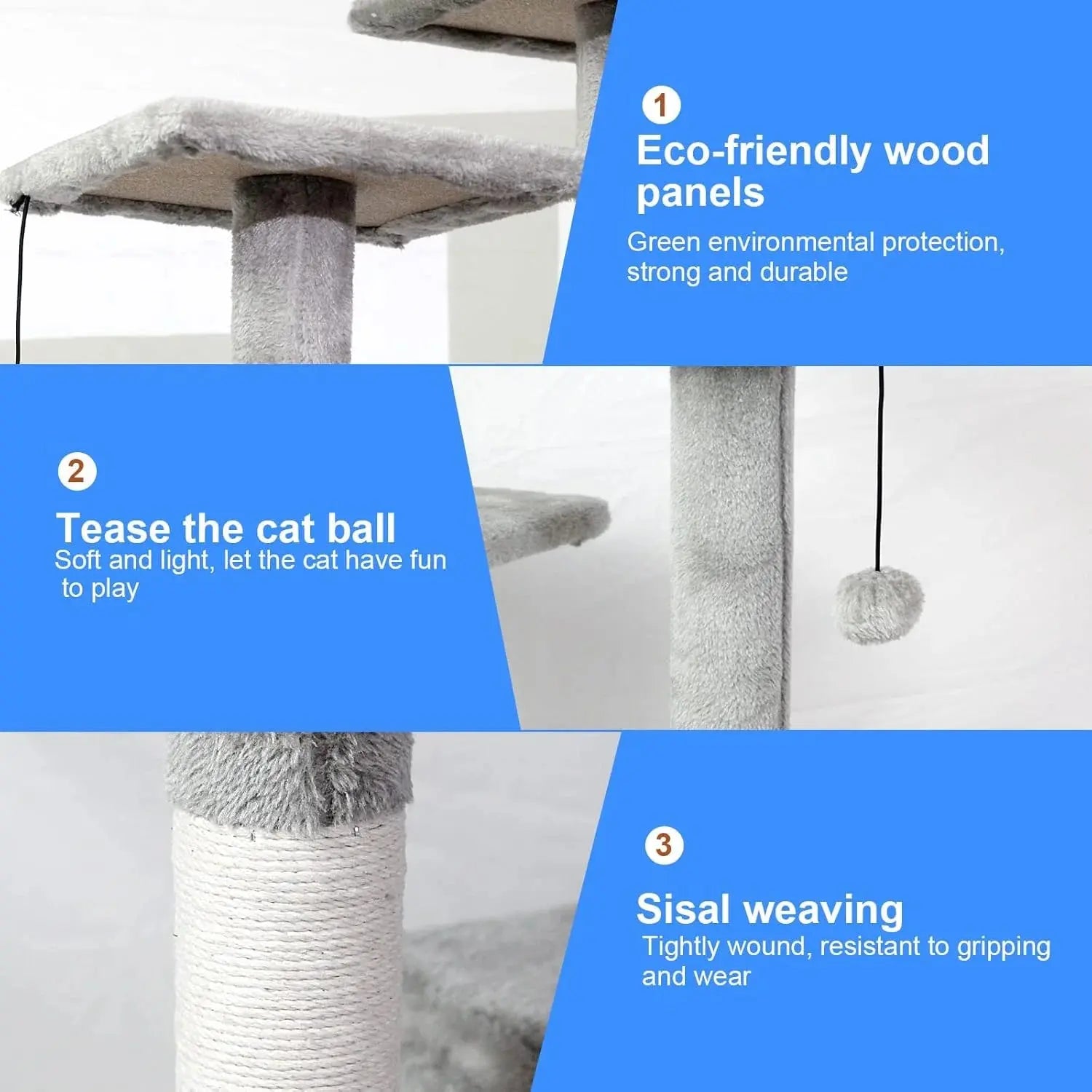 SKY-TOUCH Grey Cat Tree Tower with Sisal Scratching Posts and Hammock for Indoor Cats in Doha Qatar