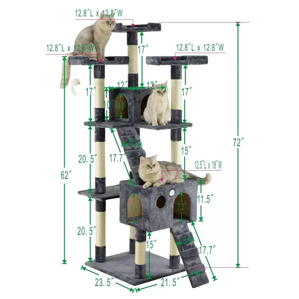 SKY-TOUCH Grey Cat Tree Tower with Sisal Scratching Posts and Hammock for Indoor Cats in Doha Qatar