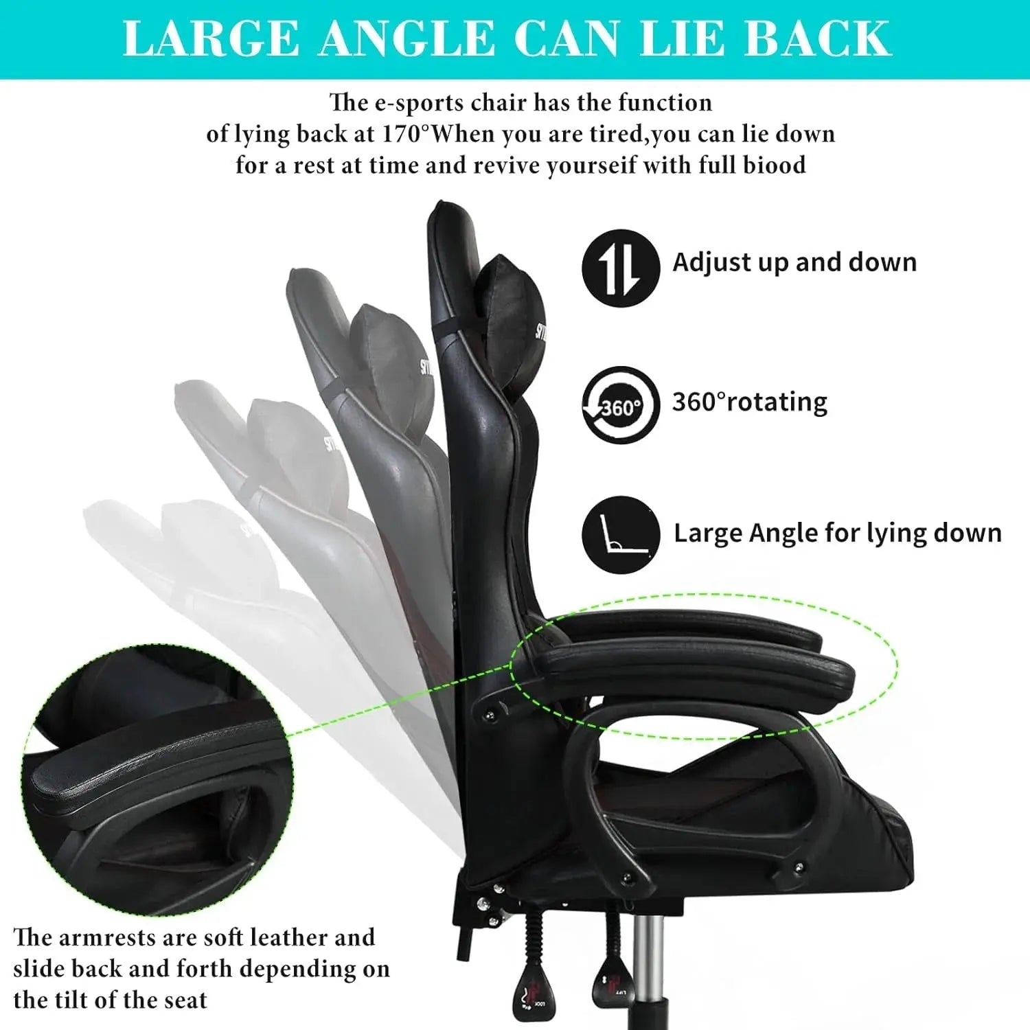 SKY-TOUCH Ergonomic Gaming Chair with Reclining Backrest and PU Leather in Doha Qatar