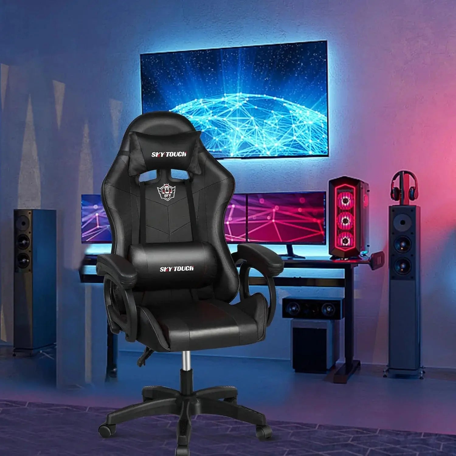 SKY-TOUCH Ergonomic Gaming Chair with Reclining Backrest and PU Leather in Doha Qatar