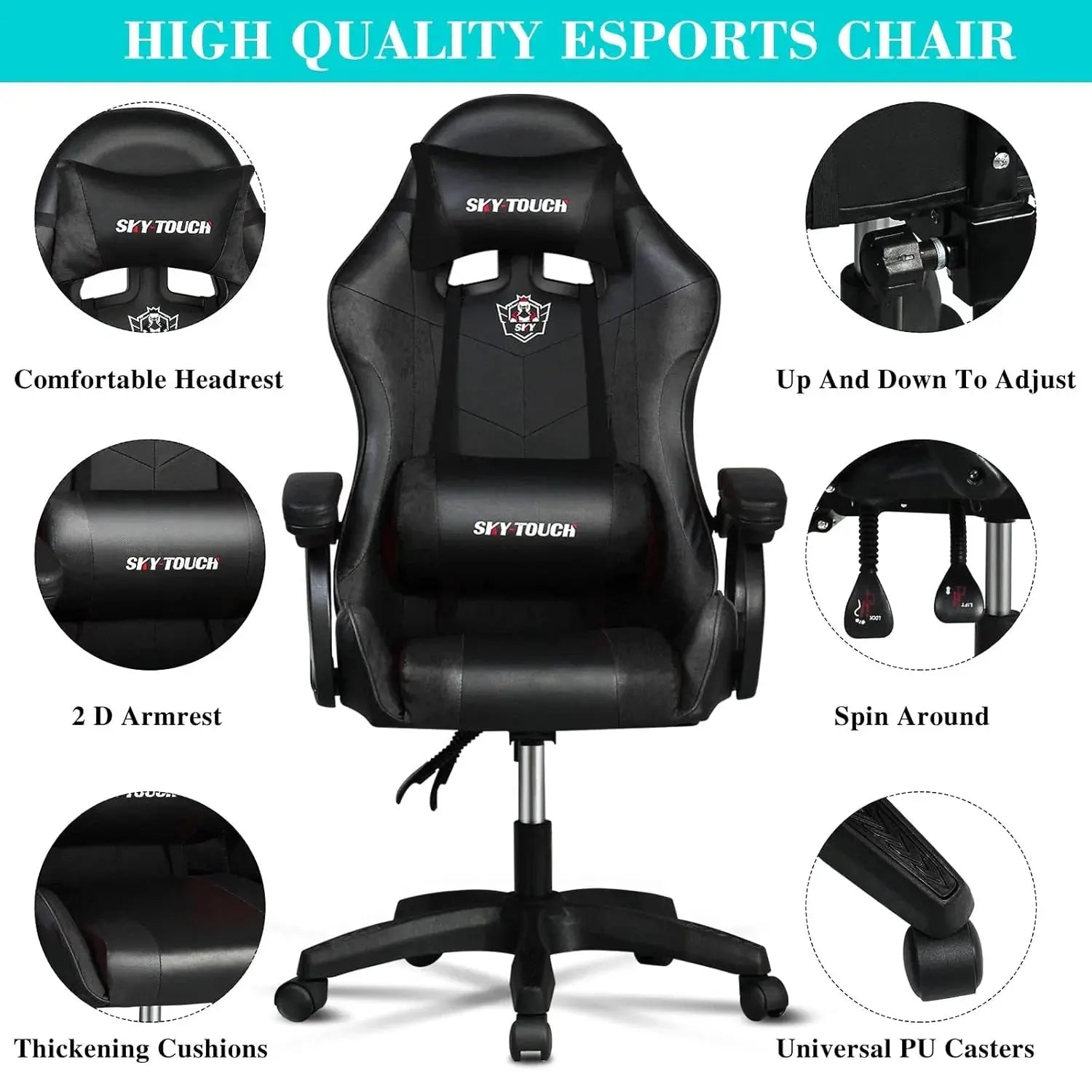 SKY-TOUCH Ergonomic Gaming Chair with Reclining Backrest and PU Leather in Doha Qatar