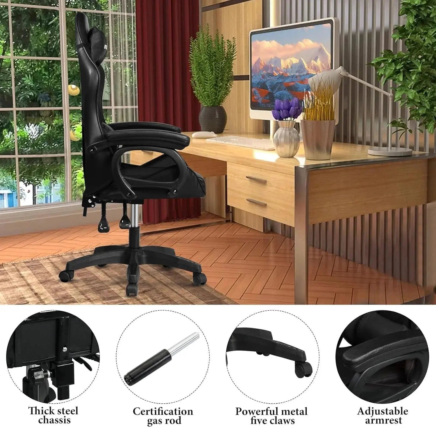 SKY-TOUCH Ergonomic Gaming Chair with Reclining Backrest and PU Leather in Doha Qatar