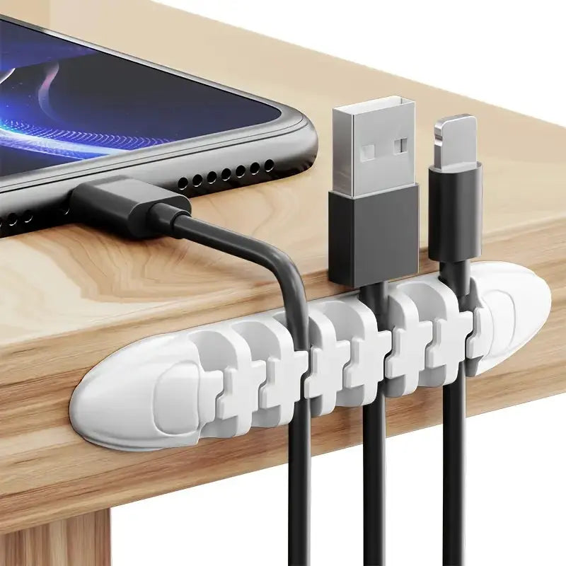 Self-Adhesive Cable Organizer Clip-Charging Cables Holder-7 Slots Scrollcart Qatar 