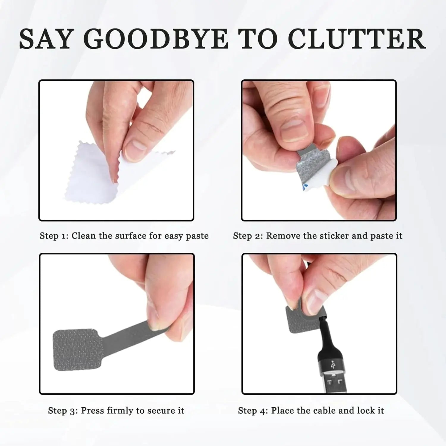 Self-Adhesive Hook & Loop Gray Cable Straps Set-50pcs Qatar