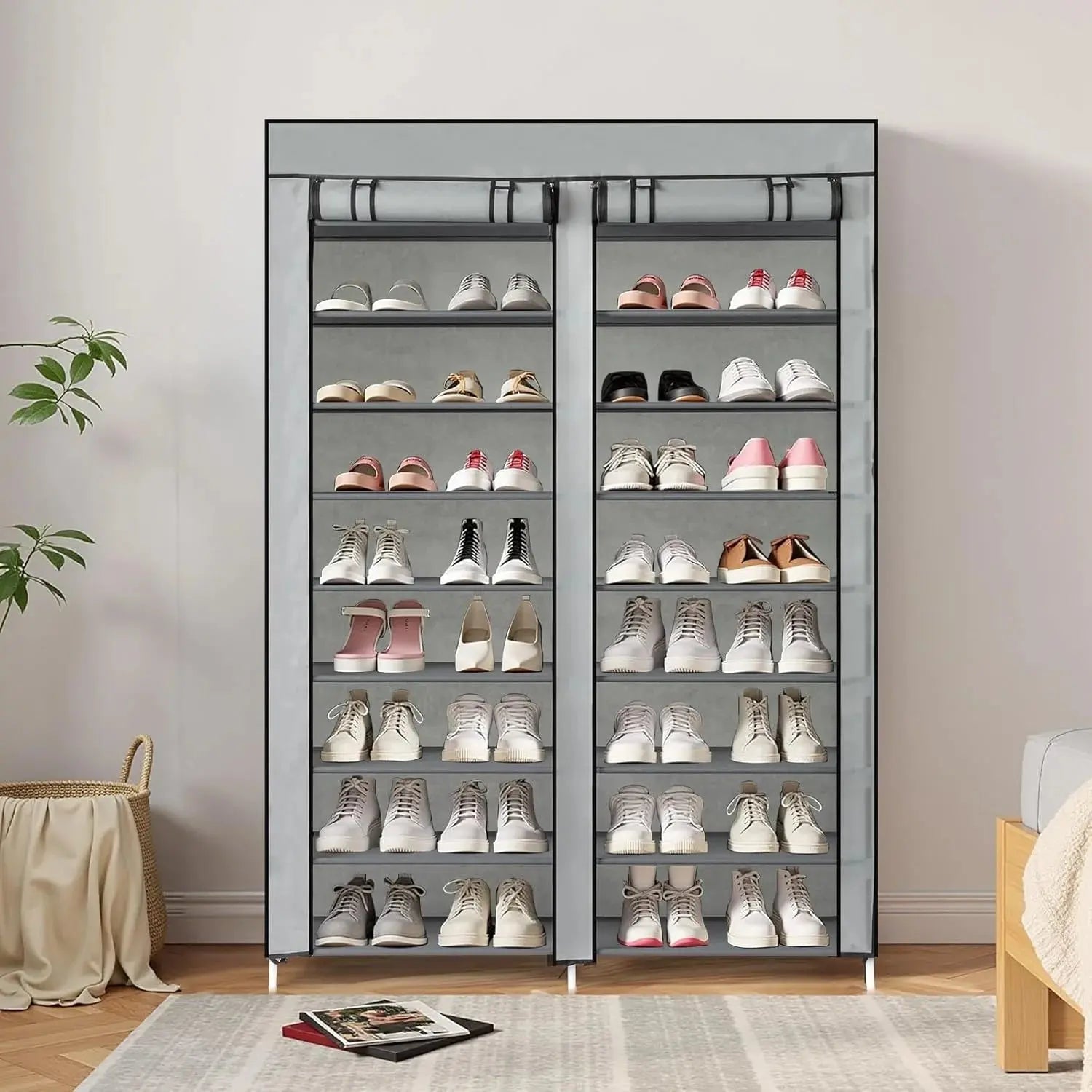 Shoe Cabinet - Double Row Fabric Shoe Storage Organizer Scrollcart Qatar 