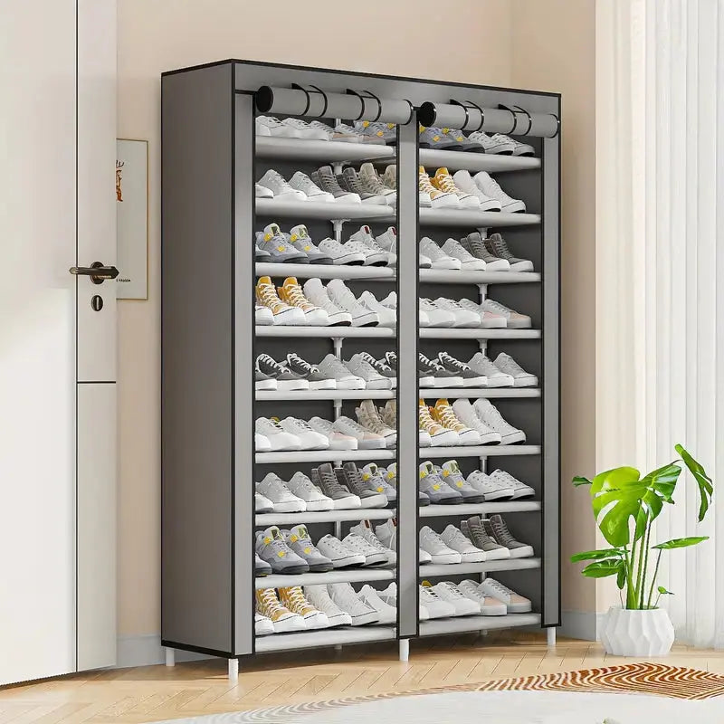 Shoe Cabinet - Double Row Fabric Shoe Storage Organizer Scrollcart Qatar 