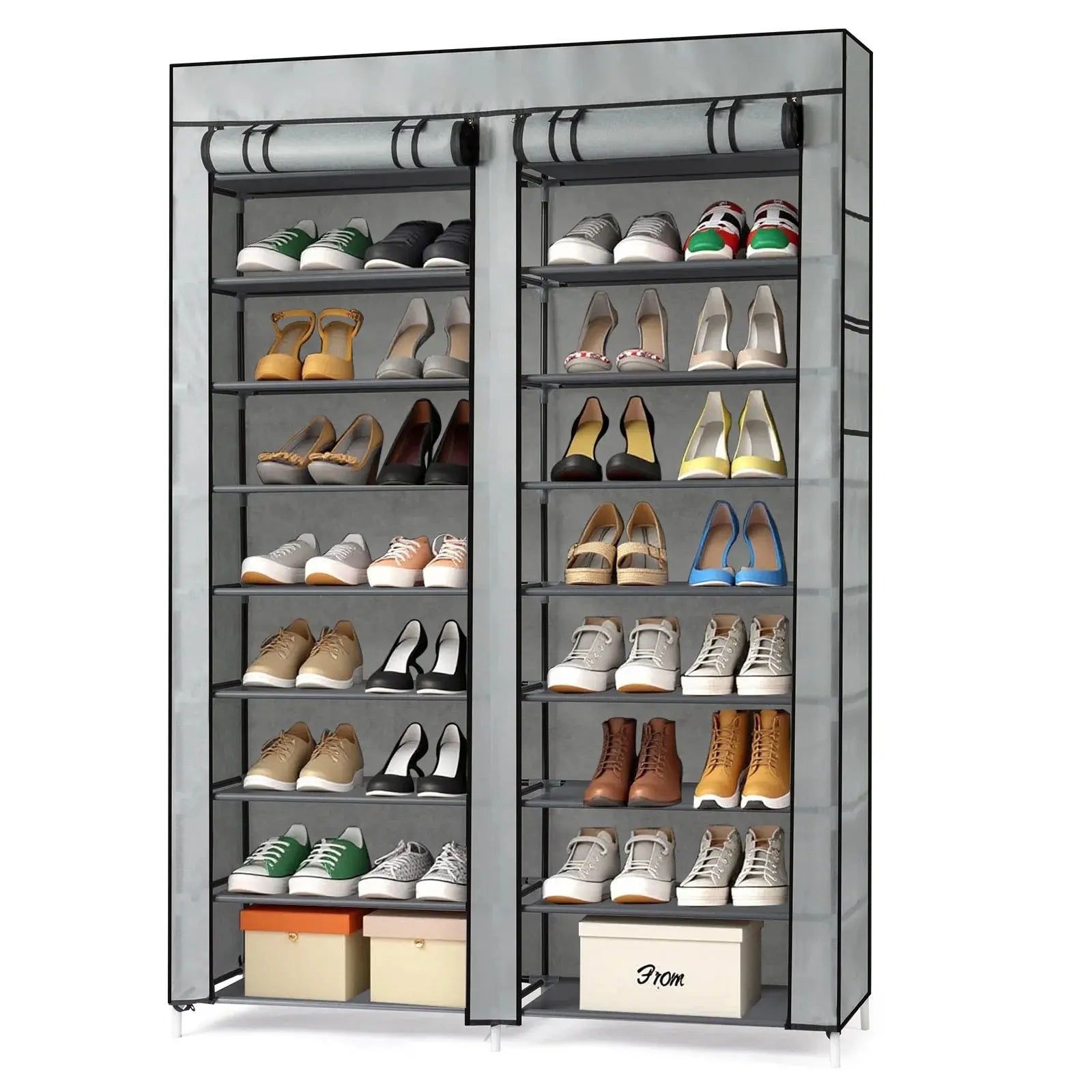 Shoe Cabinet - Double Row Fabric Shoe Storage Organizer Scrollcart Qatar 