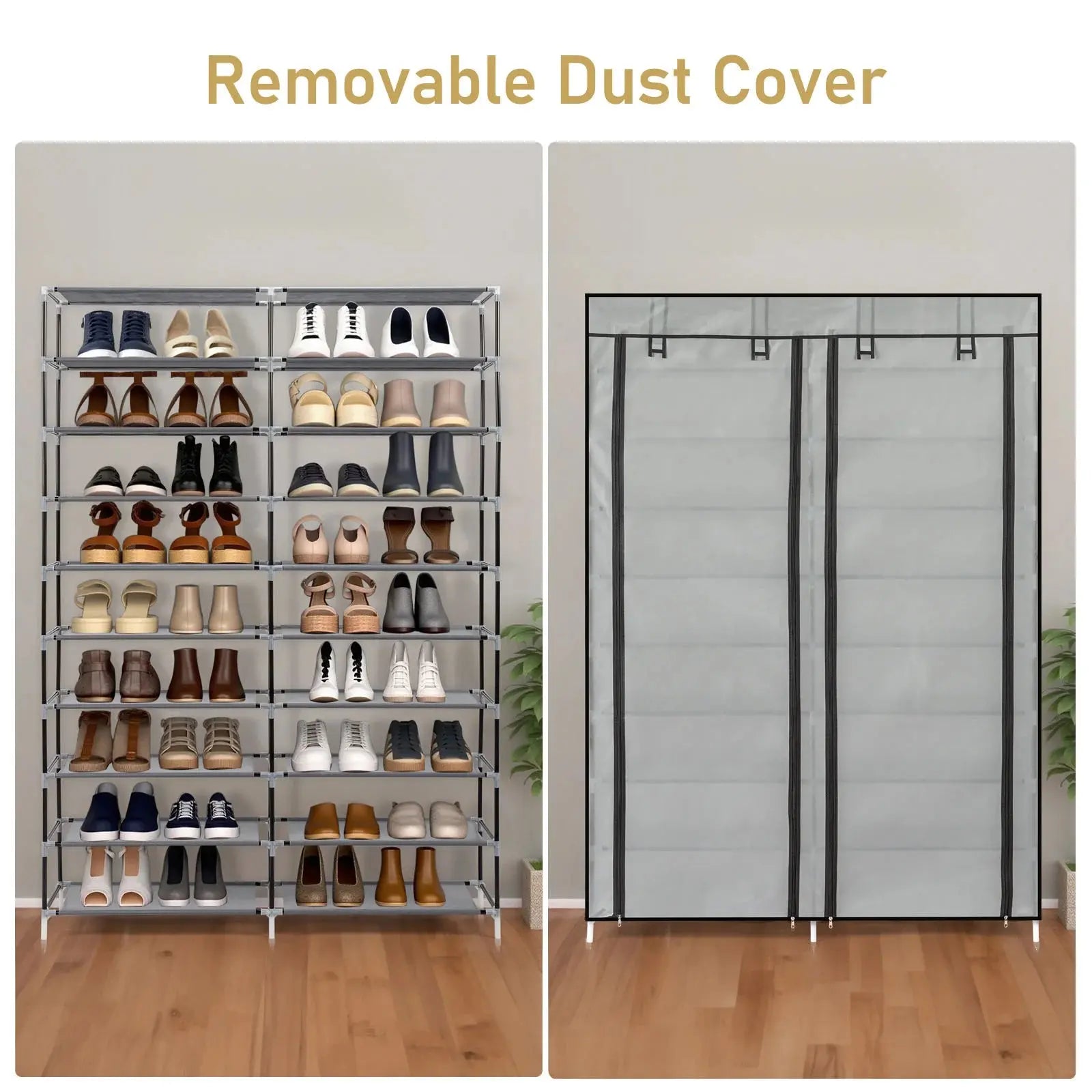 Shoe Cabinet - Double Row Fabric Shoe Storage Organizer Scrollcart Qatar 