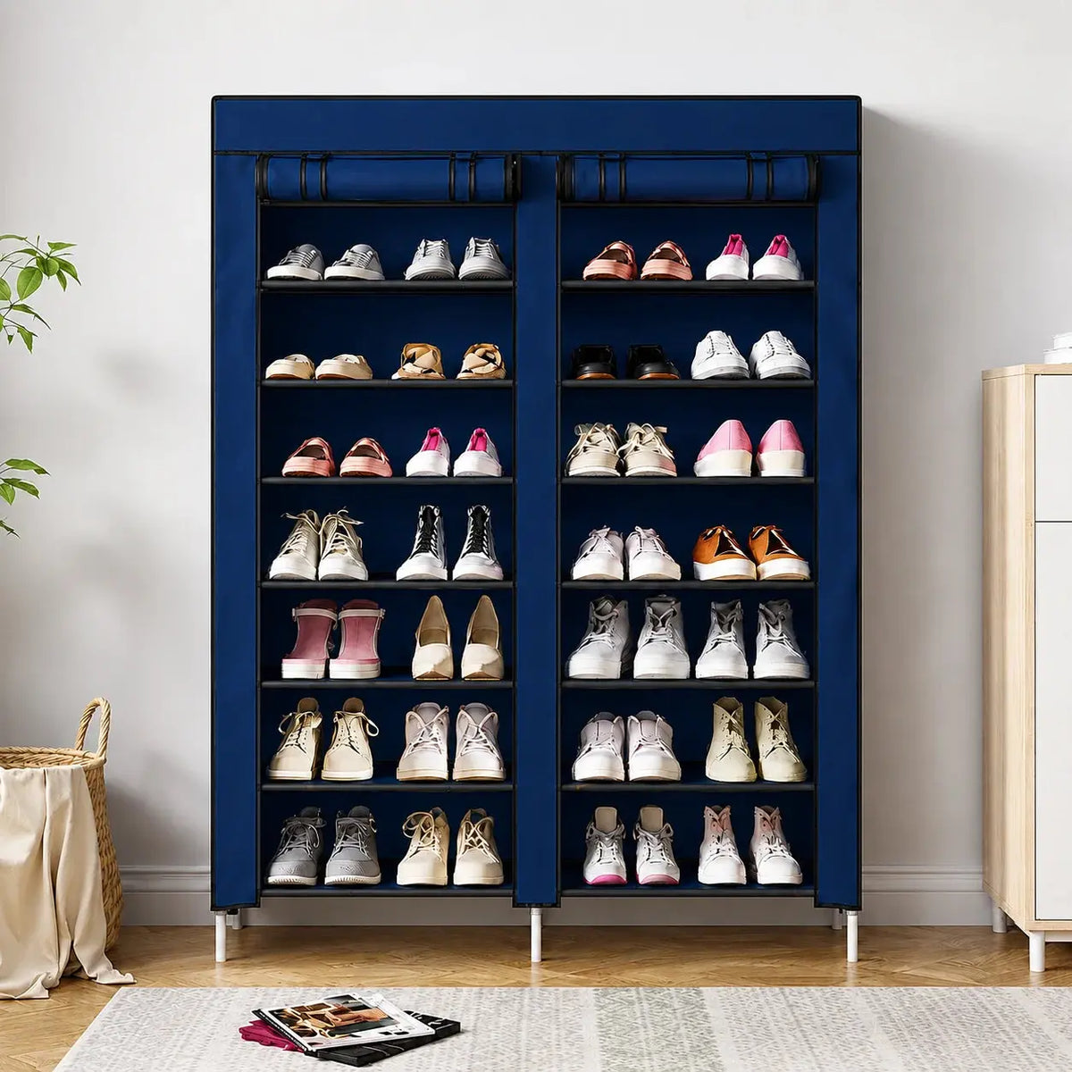 Shoe Cabinet - Double Row Fabric Shoe Storage Organizer Scrollcart Qatar 