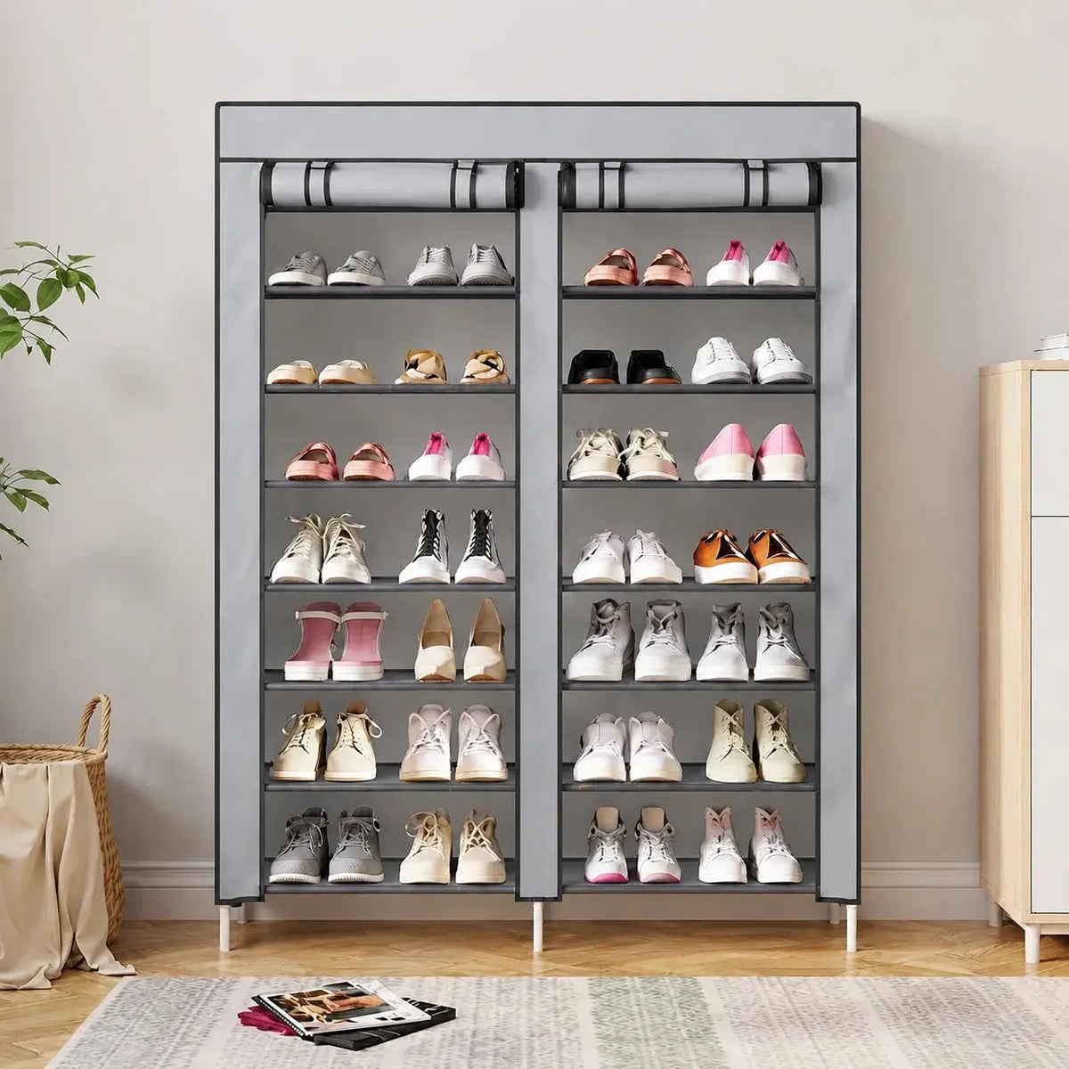 Shoe Cabinet - Double Row Fabric Shoe Storage Organizer Scrollcart Qatar 