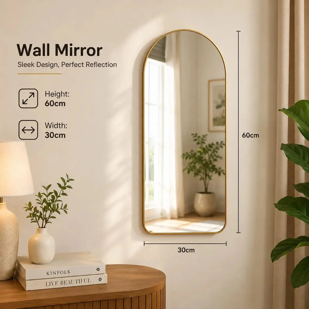 Sleek Designer Arched Wall/Floor Mirror – Gold Frame Scrollcart Qatar 