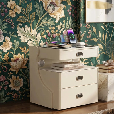 Smart Wireless Charging Nightstand with LED Light, Speaker & Safe Storage – Modern Stainless Steel Bedside Table Scrollcart Qatar 