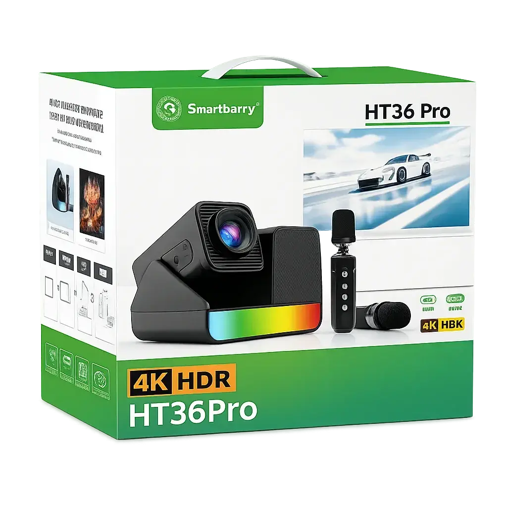 Smartbarry HT36 Pro 4K HDR Projector with Wireless Microphone Scrollcart Qatar 