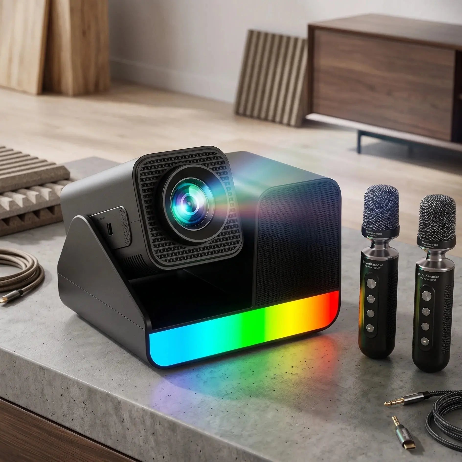 Smartbarry HT36 Pro 4K HDR Projector with Wireless Microphone Scrollcart Qatar 