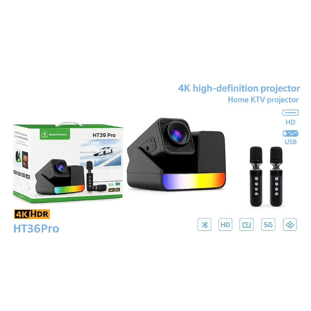 Smartbarry HT36 Pro 4K HDR Projector with Wireless Microphone Scrollcart Qatar 