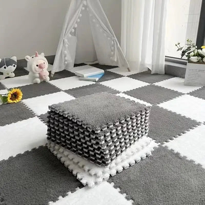 Soft Interlocking Carpet Floor Mat-10Pcs Soft Plush Foam Puzzle Floor Tiles for Kids, Home & Exercise Scrollcart Qatar 