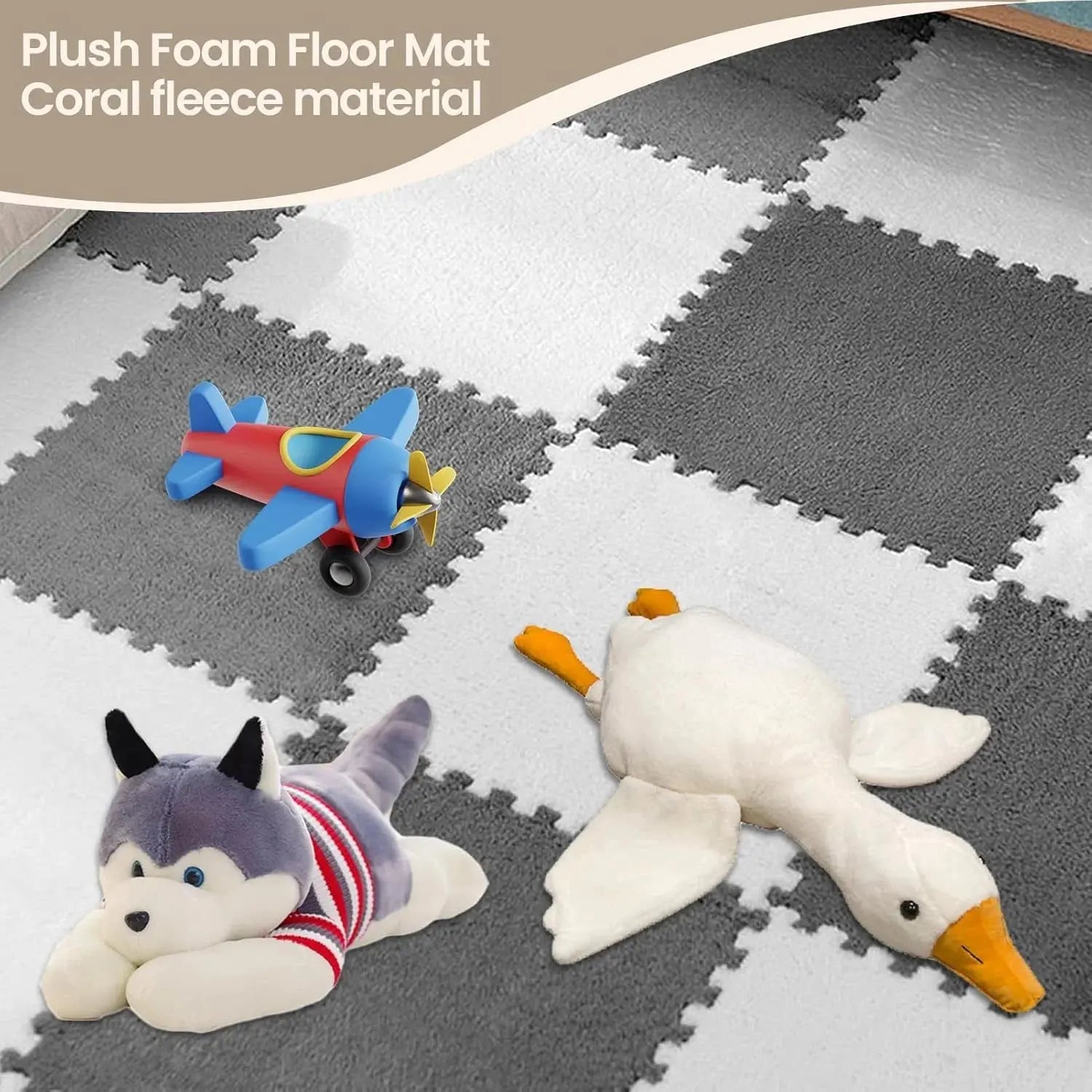 Soft Interlocking Carpet Floor Mat-10Pcs Soft Plush Foam Puzzle Floor Tiles for Kids, Home & Exercise Scrollcart Qatar 