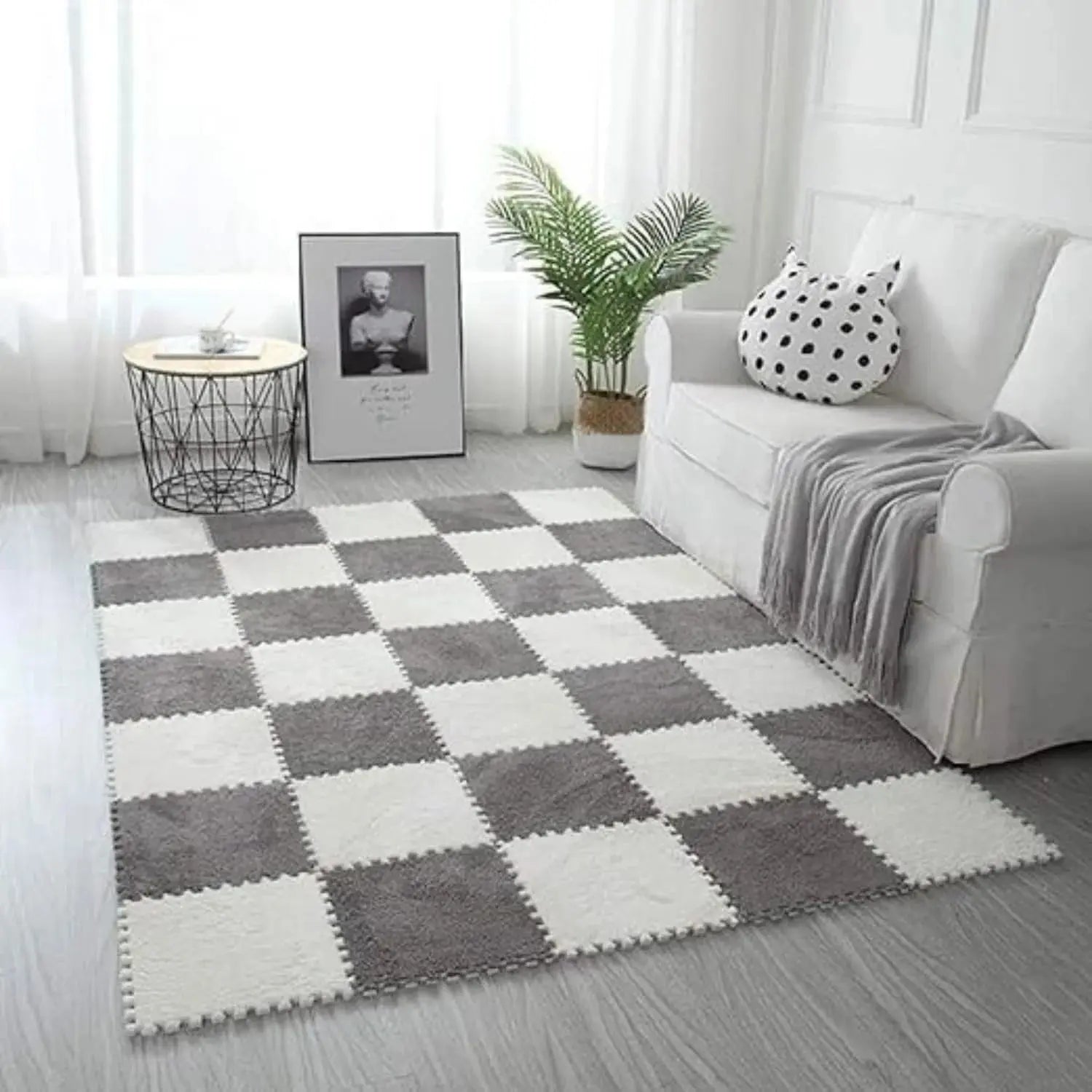 Soft Interlocking Carpet Floor Mat-10Pcs Soft Plush Foam Puzzle Floor Tiles for Kids, Home & Exercise Scrollcart Qatar 