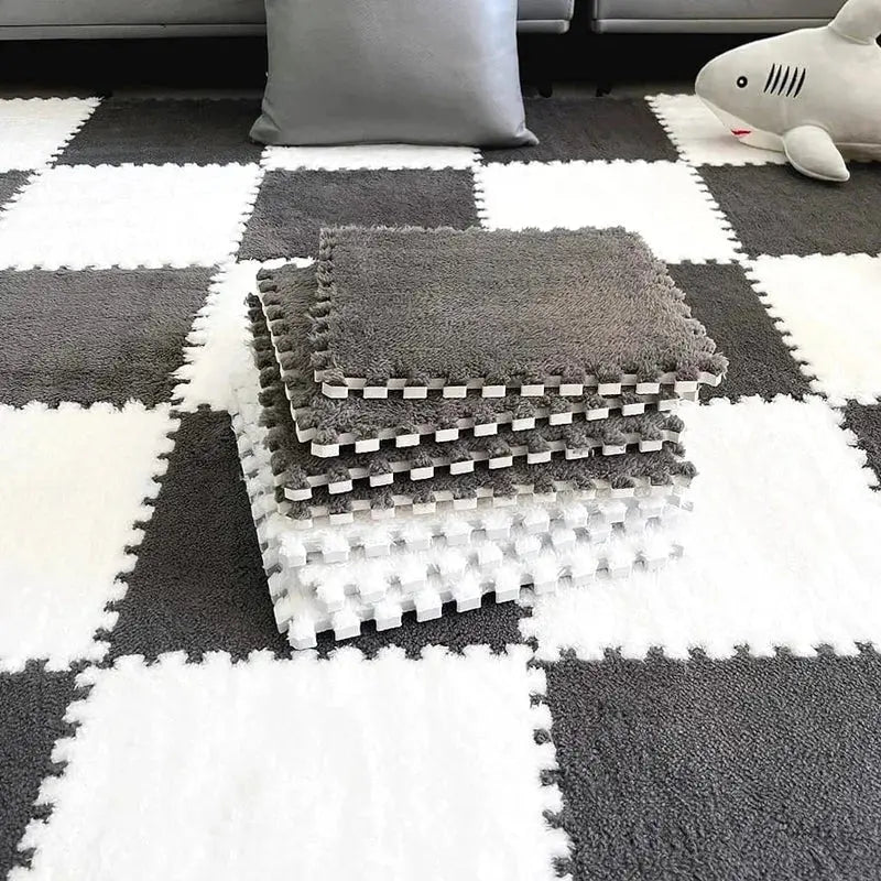 Soft Interlocking Carpet Floor Mat-10Pcs Soft Plush Foam Puzzle Floor Tiles for Kids, Home & Exercise Scrollcart Qatar 
