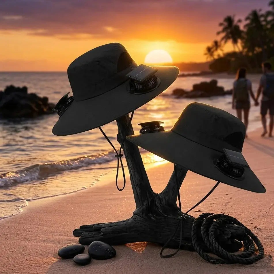 Solar Fan Wide-Brim Sun Hat – 2-Fan Outdoor Fishing Hat for Men & Women Scrollcart Qatar 
