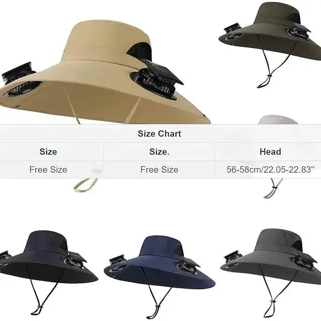 Solar Fan Wide-Brim Sun Hat – 2-Fan Outdoor Fishing Hat for Men & Women Scrollcart Qatar 