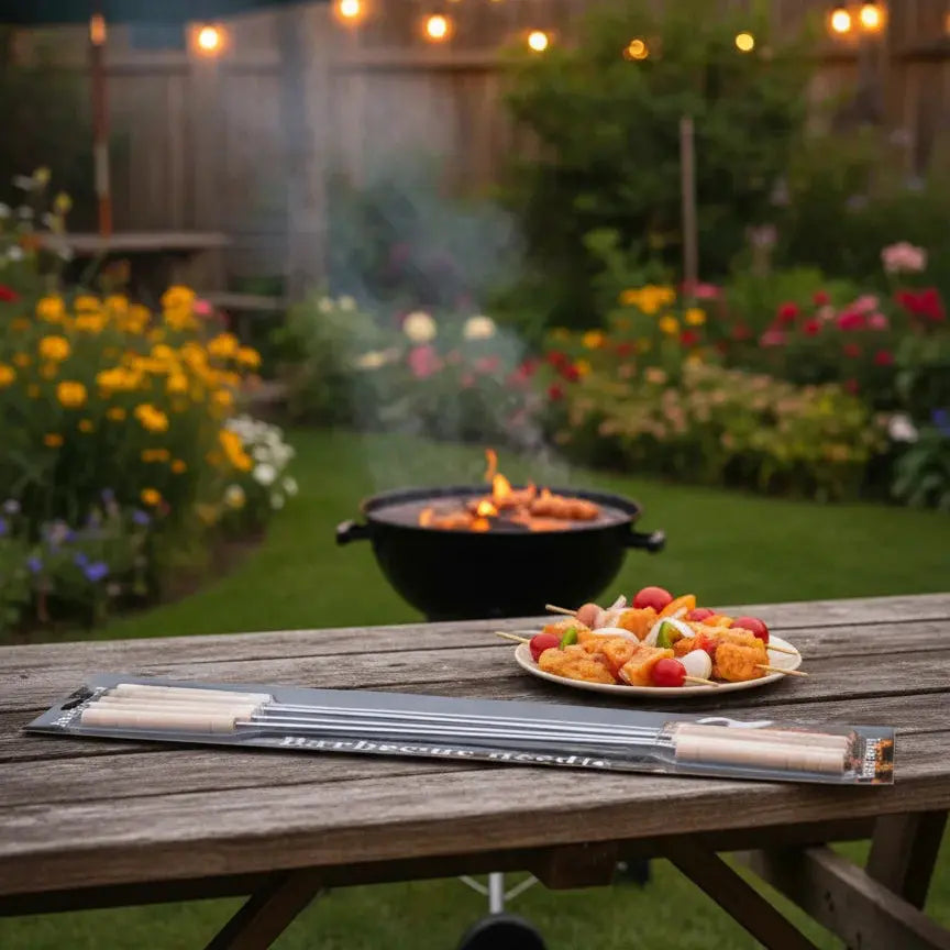 Stainless Steel BBQ Skewers with Wooden Handles (6pcs) 