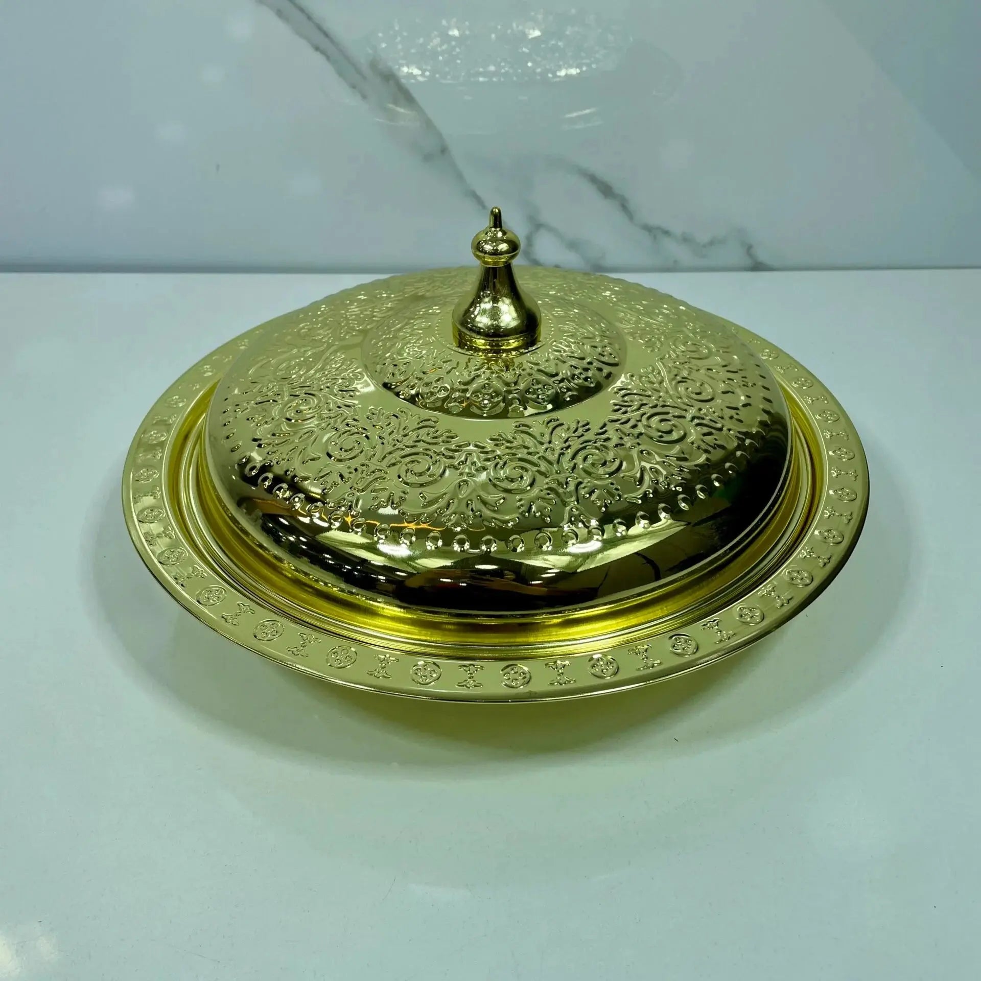 Stainless Steel Food Serving Gold Round Dinner Plate Scrollcart Qatar 