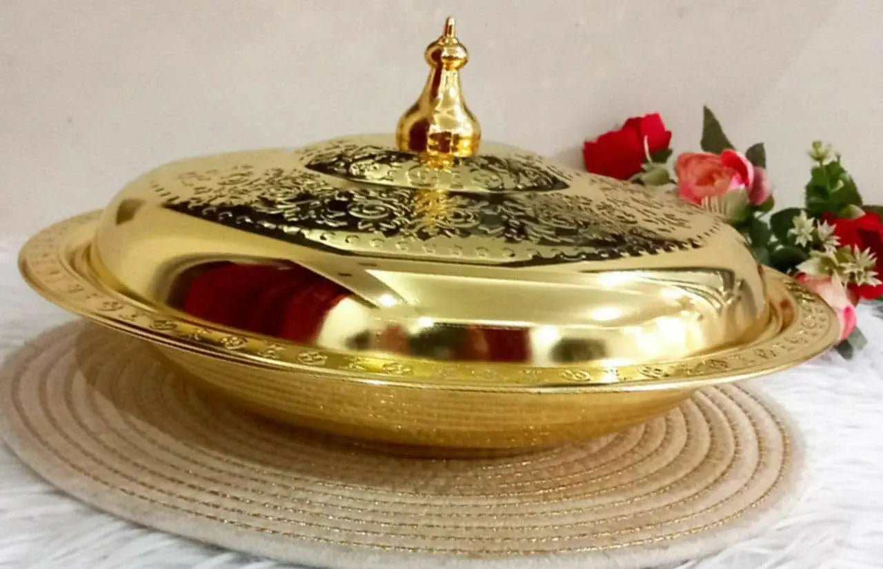 Stainless Steel Food Serving Gold Round Dinner Plate Scrollcart Qatar 