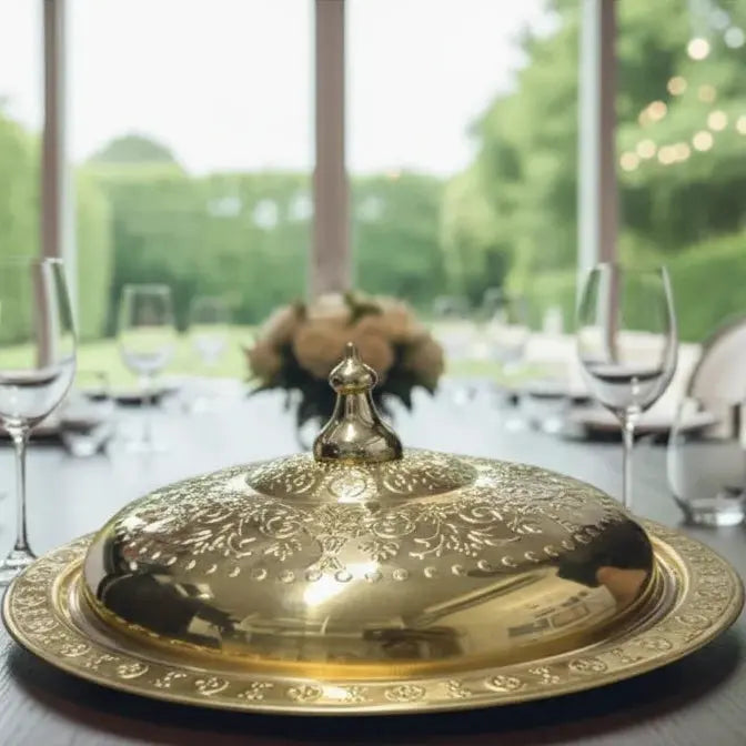 Stainless Steel Food Serving Gold Round Dinner Plate Scrollcart Qatar 